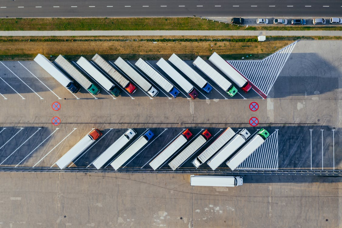 Trucks parked in separate lanes